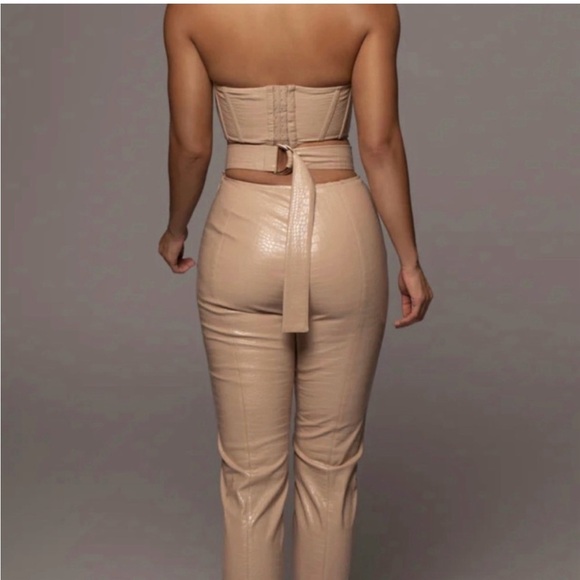 JLUXLABEL Cream Cropped Pants Croc Faux Leather High Waist Neutral Size XL - Picture 2 of 10